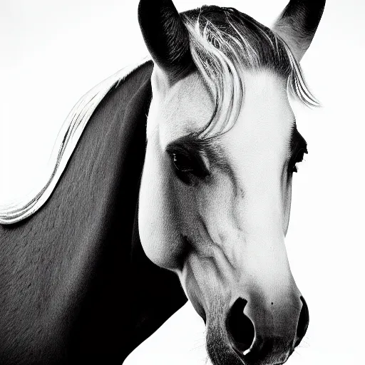 Image similar to beautiful professional black and white portrait photograph of lady gaga as a horse, hyperrealistic, studio lighting, stunning, 4 k