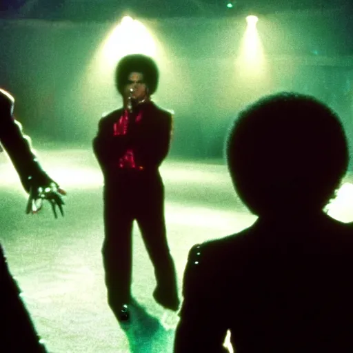 Image similar to michael jackson talking to the jacksons 5 michael jackson, movie still 8 k hdr atmospheric lighting