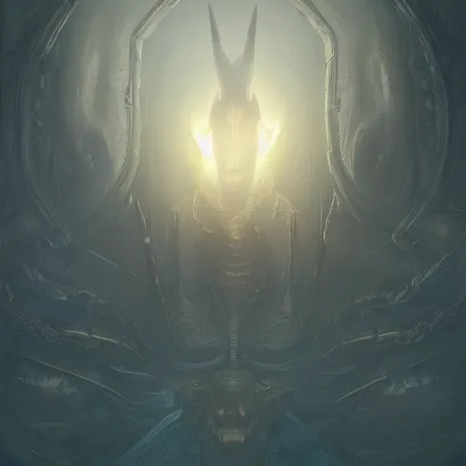 Image similar to Demon overlord, hyperrealism, no blur, 4k resolution, ultra detailed, style of Dragan Bibin, Denis Villeneuve, Tyler Edlin, Greg Rutkowski, DeviantArt