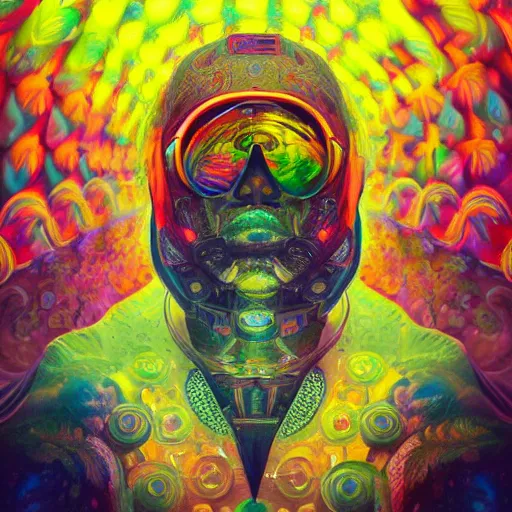 Image similar to An extremely psychedelic experience, colorful, surreal, 🍄dramatic lighting, cosmonaut, LSD, face, detailed, intricate, elegant, highly detailed, digital painting, artstation, concept art, smooth, sharp focus, illustration, art by Sam Spratt, Dan Mumford, Artem Demura and Alphonse Mucha