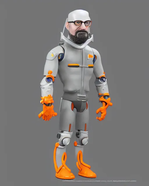 Image similar to full body 3d render of gordon freeman in his hev suit as a funko pop, studio lighting, white background, blender, trending on artstation, 8k, highly detailed