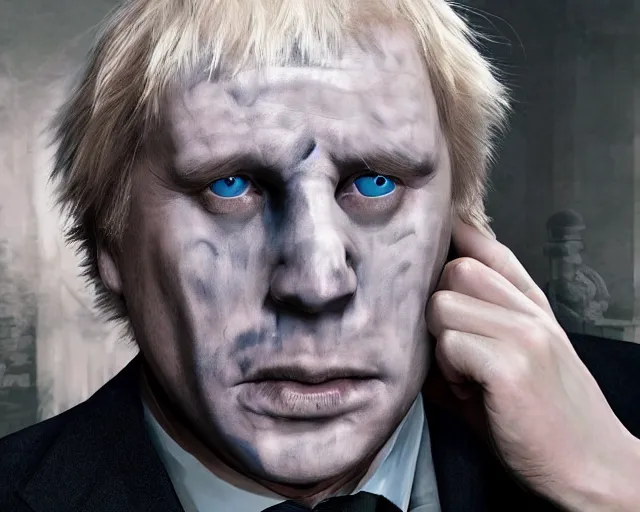 Image similar to boris johnson is voldemort, character art, by various concept artists, redshift render, hyperrealistic face, photorealistic render