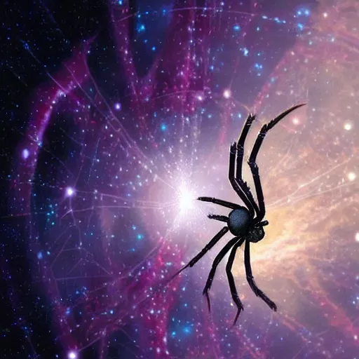Image similar to a spider spinning galaxies, fantasy art