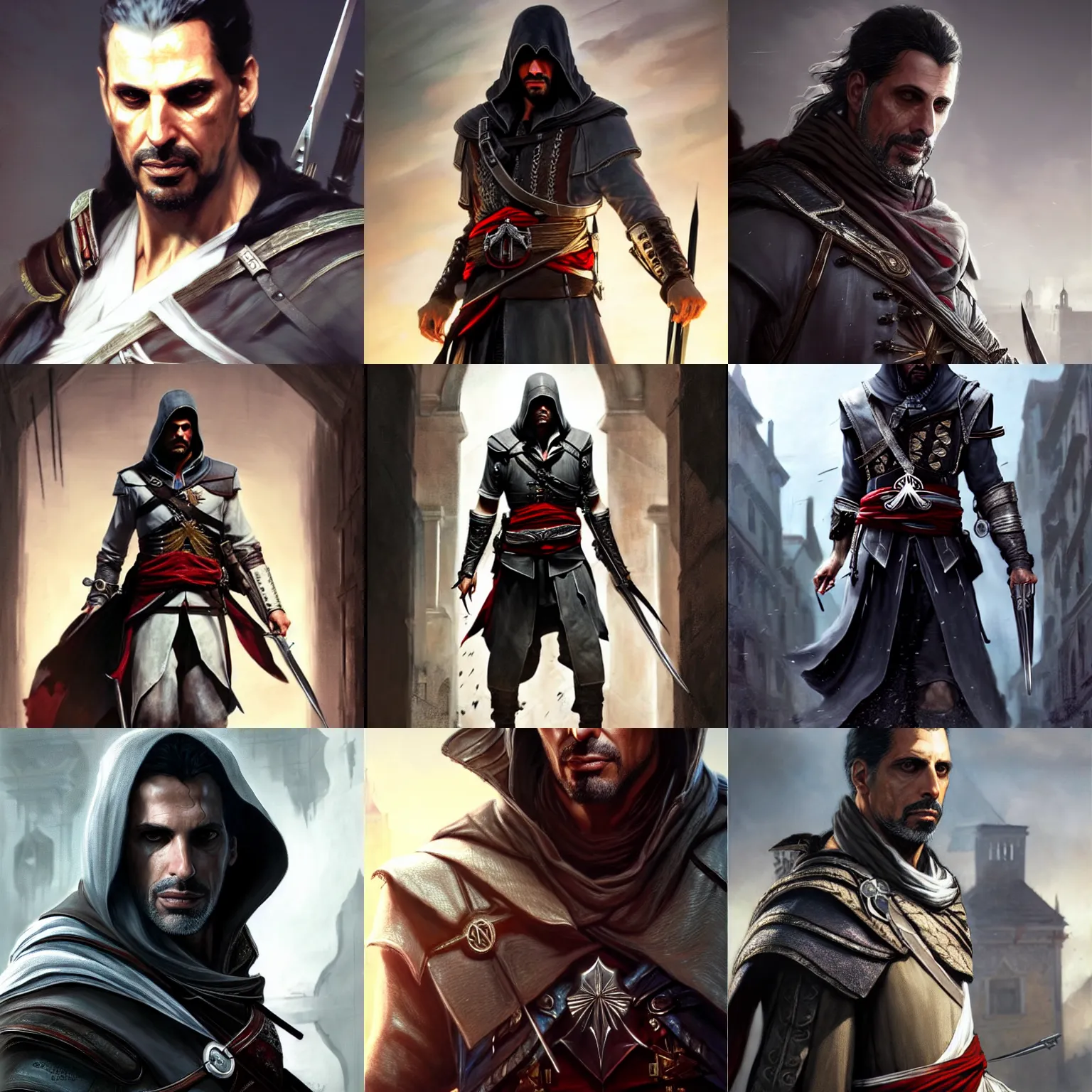 Prompt: Oded Fehr as an assassin in Assassin's Creed, by artgerm and Greg Rutkowski, semi-realistic, masterpiece, highly detailed, 4k