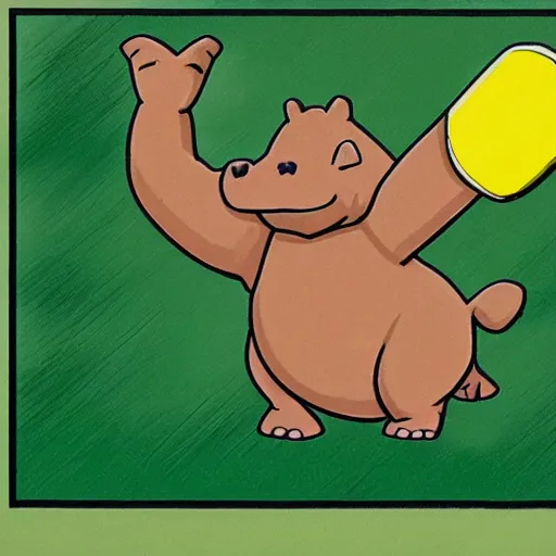 Image similar to anthromorphic hippos playing badminton by Ken Sugimori