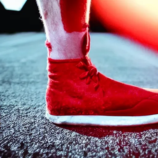 Prompt: sonic the hedgehog holding up foot wearing red shoe, mouldy stinky sweaty dank moist backlit rim lighting professional foot photography