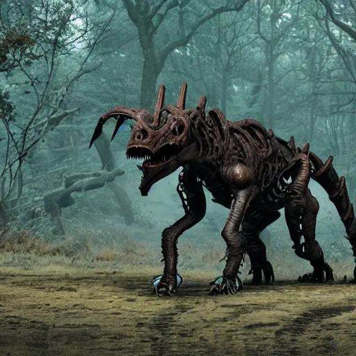 Prompt: photographic still of a deathclaw walking in a national park, 8k, ultra intricate, ultra detailed,