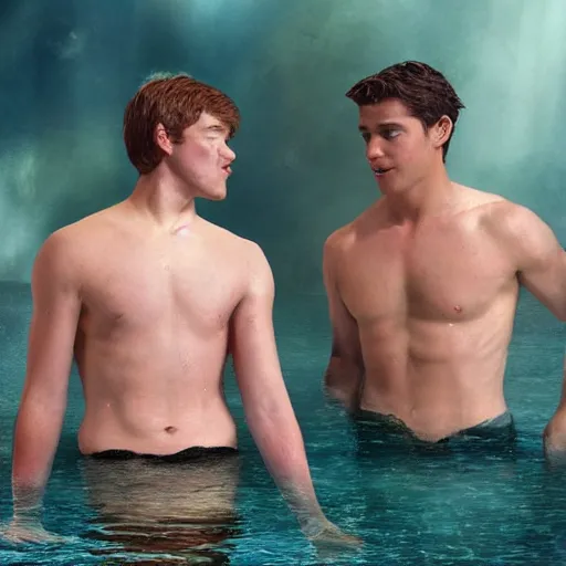 Image similar to brokeback fountain, a film about a young mermaid's coming of age story, young adult, lost city of atlantis, adventurous, promotional images, hyperrealistic, high-res,