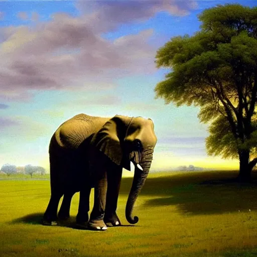 Image similar to an elephant on a green meadow art by Corfield Paul