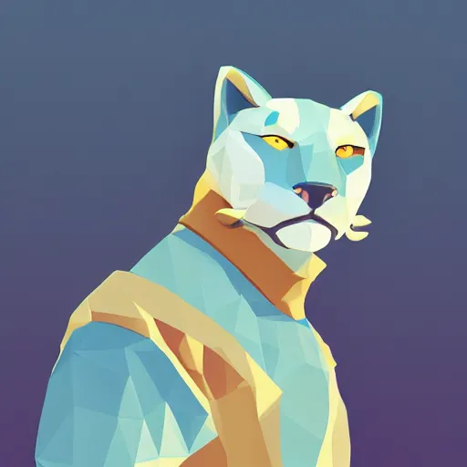 Image similar to aesthetic albino panther fursona portrait, commission of a anthropomorphic lion on fire, fursona wearing stylish clothes, winter armosphere, pastel simple art, low poly