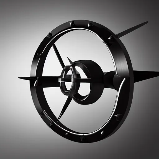 Image similar to gyroscope, first person view, black background, steel materials, sharp focus, bloom, rim light, illustration, highly detailed, photo realistic, houdini render