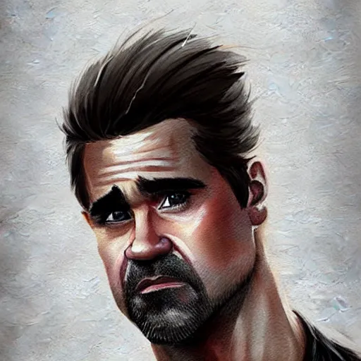 Image similar to “Portrait of Colin Farrell by Greg Rutkowski, young, attractive, highly detailed portrait, scifi, digital painting, artstation, concept art, smooth, sharp foccus ilustration, Artstation HQ”