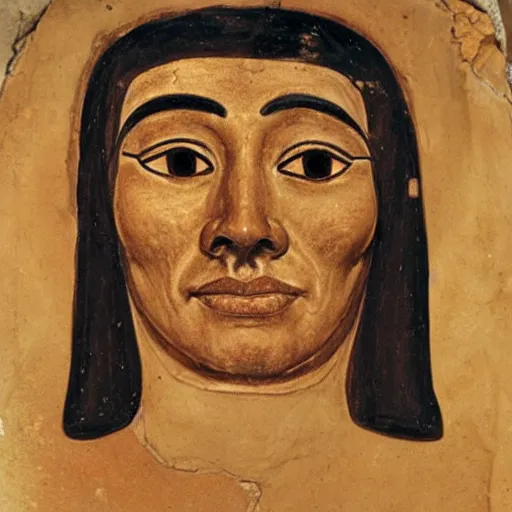 Prompt: a highly realistic fayum mummy portrait from Ancient Egypt, male, muted colors