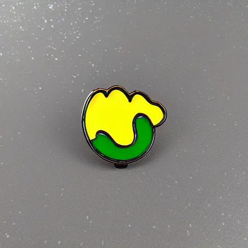 Prompt: a photo of a retro minimalistic enamel pin depicting an exploding jalapeno, use of negative space allowed, smooth curves