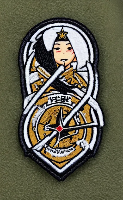 Prompt: patch design, girl, by masashi kishimoto, photo of patch, insignia, soldier clothing, military gear
