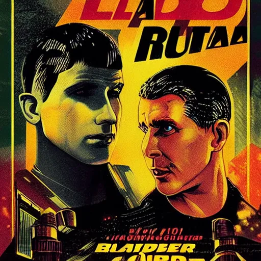 Prompt: bladerunner retro pastism sci-fi poster