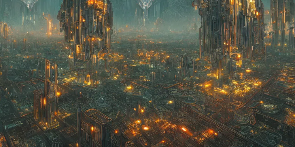 Prompt: dwarven utopia, artdeco retrofuturist metropolis, marbled with forested city parks, steampunk airships flying overhead, by cedric peyravernay, by kilian eng, high detail, digital painting, industrial art style, death stranding art style, cinematic lighting, artstation, cgsociety, unreal engine 5 render, octane render, 3 5 mm film grain