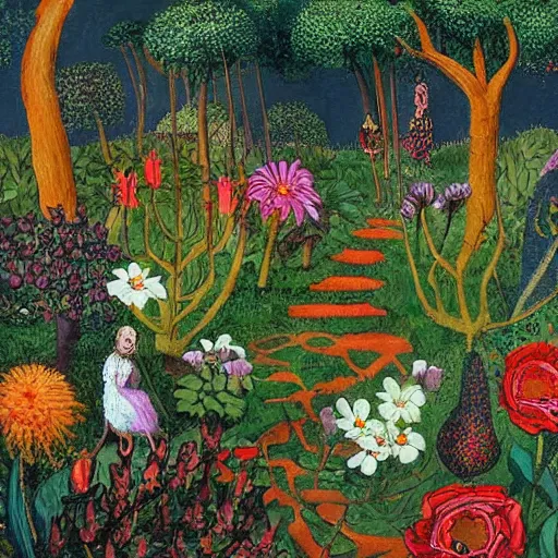 Image similar to garden of early delights painted by andre butzer