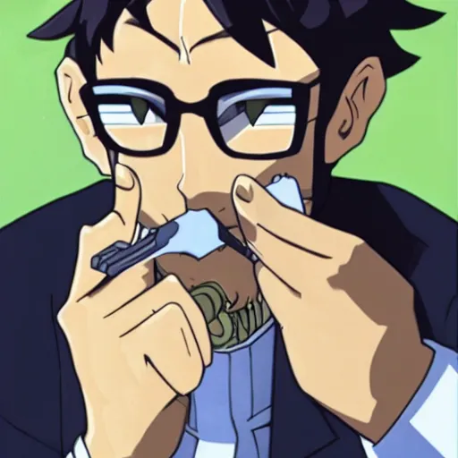 Image similar to gendo ikari smoking a joint