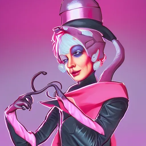 Image similar to a hot pink tiefling with a tinfoil hat, a pet rat, exasperated, character art, full body art, dungeons and dragons, d & d, trending on artstation, artgerm, 4 k ultra hd, sharp focus, digital art by ilya kuvshinov and ross tran