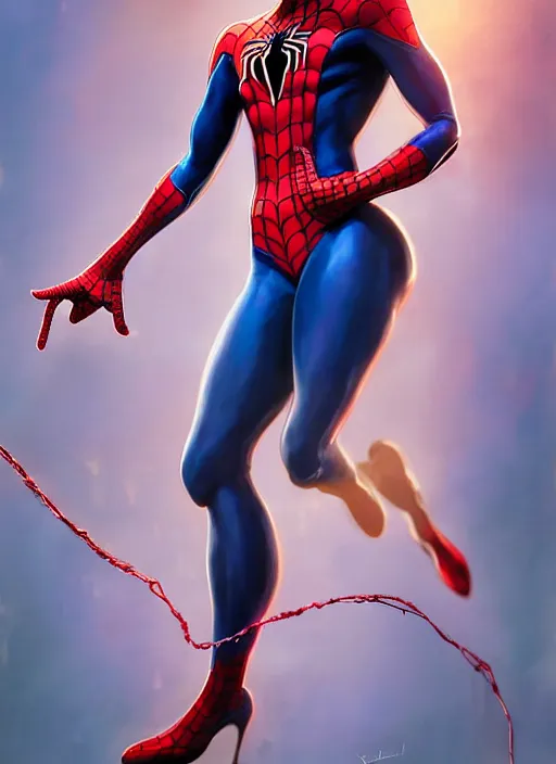 Image similar to full-body portrait Anime spiderman cosplay girl cute-fine-face, pretty face, realistic shaded Perfect face, fine details. Anime. realistic shaded lighting by katsuhiro otomo ghost-in-the-shell, magali villeneuve, artgerm, rutkowski Jeremy Lipkin and Giuseppe Dangelico Pino and Michael Garmash and Rob Rey