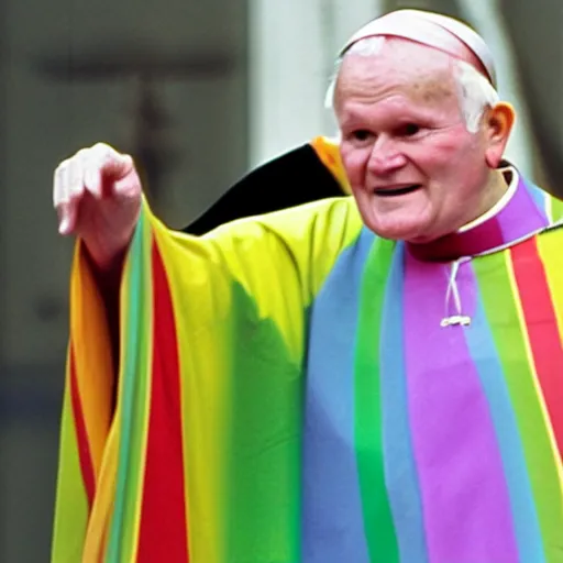 Image similar to John Paul II wearing a lgbt colored robe