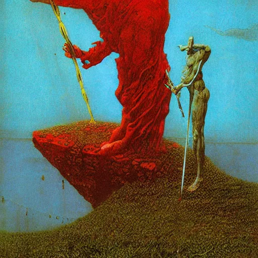 Image similar to The Fool Tarot card by Beksinski