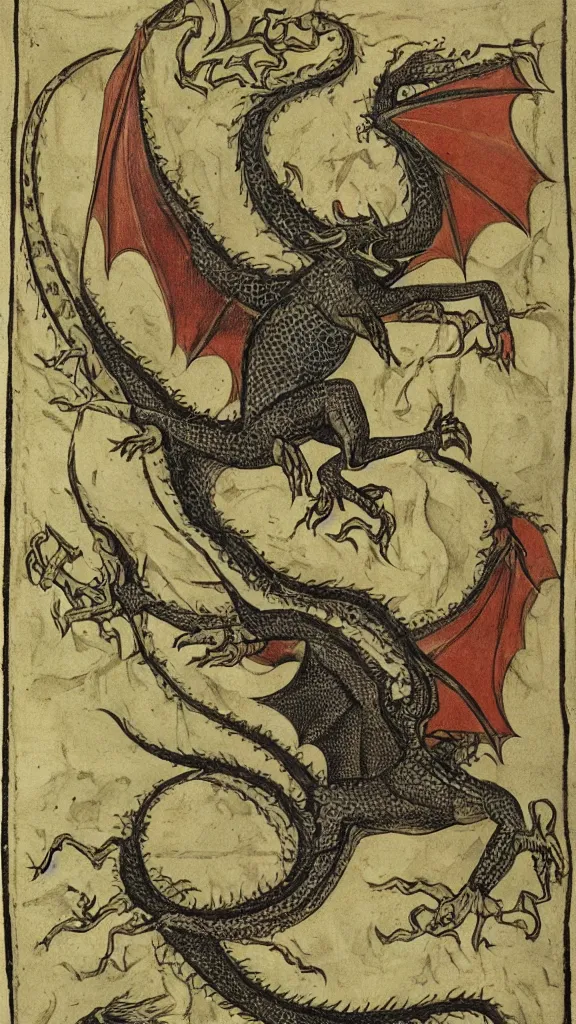 Image similar to western esoteric illustration of a dragon by george ripley, circa 1 4 7 0