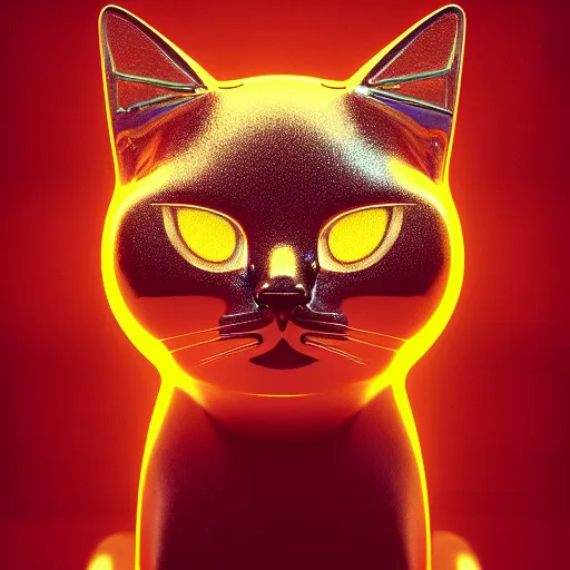 Image similar to chrome cat, glossy, metallic, neon, symmetrical, tribal patterns, realistic, unreal engine, octane, redshift, artstation, behance