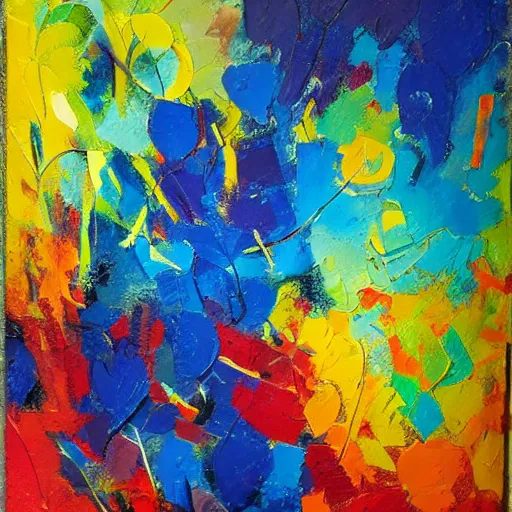 Image similar to a beautiful abstract colorful organic painting, heavy impasto, gestural, impasto