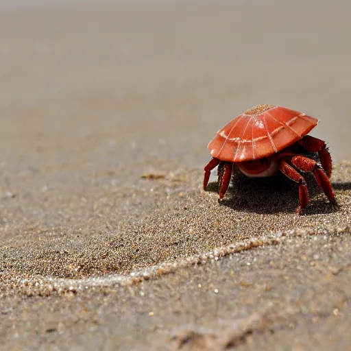 Prompt: Detailed 4k photo of a Hermit crab sporting a curly mustache, on the beach, afternoon
