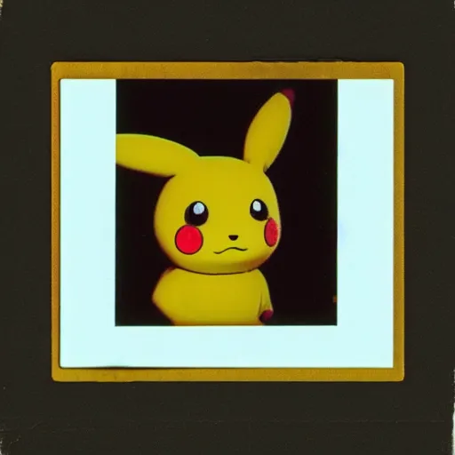 Prompt: found footage polaroid of suprised pikachu, indie horror movie atmosphere