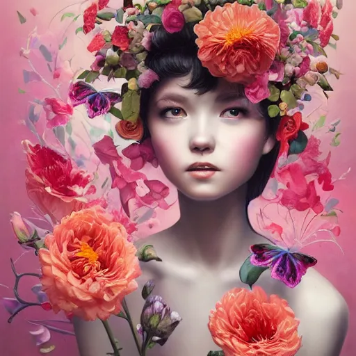 Image similar to a bouquet of petals, vivid, detailed painting, by Ross Tran, Mark Ryden, WLOP, artgerm and James Jean, masterpiece, award winning painting