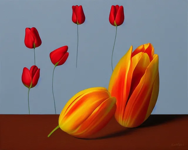 Prompt: rule of thirds inside the tulip, an ultrafine detailed painting by rafal olbinski, behance contest winner, pop surrealism, detailed painting, very detailed, minimalist, skeuomorphic, airbrush art