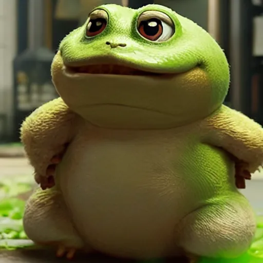 Image similar to a film still of a super toad in detective pikachu