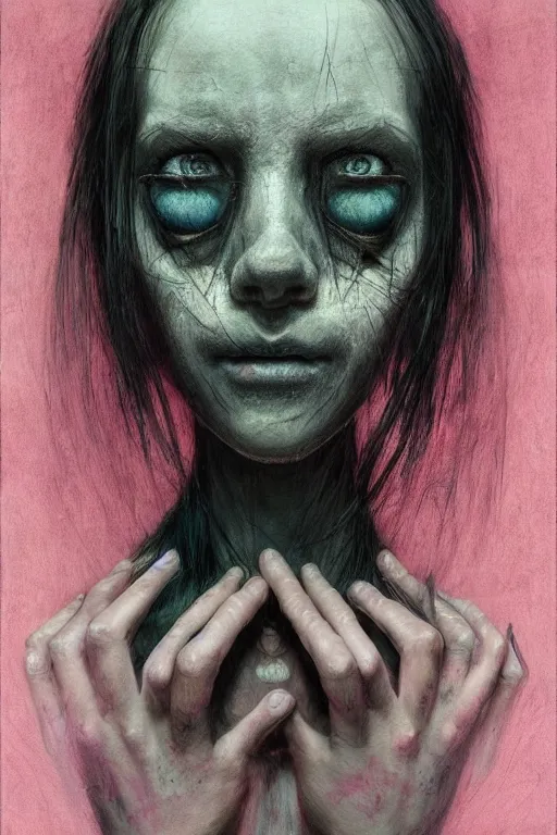 Prompt: crayon cartoon grunge portrait of a creepy horror nurse girl . intricate artwork. nightmare fuel. terrifying. by zdzisław Beksiński, wlop, dan mumford , trending on artstation, greg rutkowski very coherent symmetrical artwork. cinematic, hyper realism, high detail, octane render, 8k