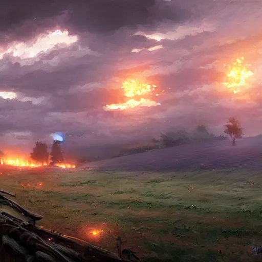 Image similar to the battle of the somme, highly detailed, digital painting, concept art, sharp focus, by makoto shinkai