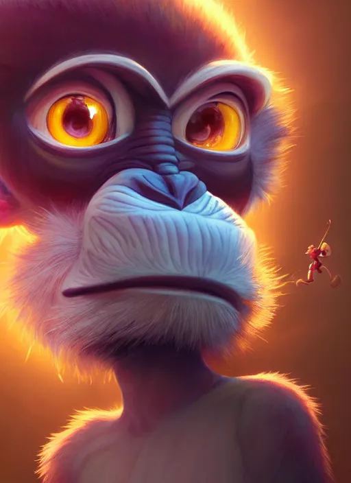 Prompt: Highly detailed portrait of Monkey from Ape escape, Stephen Bliss, unreal engine, fantasy art by Greg Rutkowski, Loish, Rhads, ferdinand knab, Makoto Shinkai and Lois van baarle, ilya kuvshinov, rossdraws, Tom Bagshaw, alphonse mucha, global illumination, radiant light, detailed and intricate environment