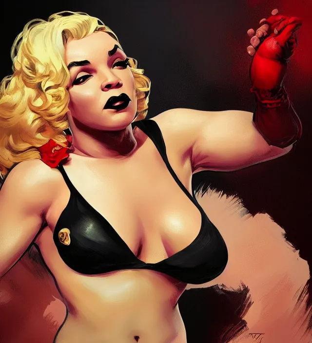 Prompt: portrait of mike tyson as a young marilyn monroe, elegant, flat lighting, intricate, highly detailed, digital painting, artstation, concept art, smooth, sharp focus, illustration, closeup, misa amane, art by simon bisley and greg rutkowski and alphonse mucha, novel cover