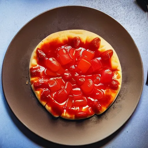 Image similar to high resolution photo of gummy pizza, michelin star, very tasty, food photography, instagram, trending