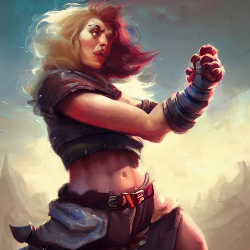 Image similar to action portrait of a female dwarf fist-fighter , 4K trending on artstation by peter mohrbacher photo