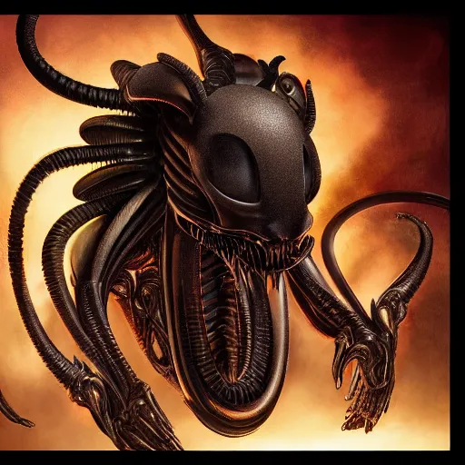 Image similar to mickey mouse xenomorph chimera lurkin in dark room portrait, designed by h. r. giger, highly intricate detailed 8 k ultrarealistic octane render by artgerm and rutkowski and mucha