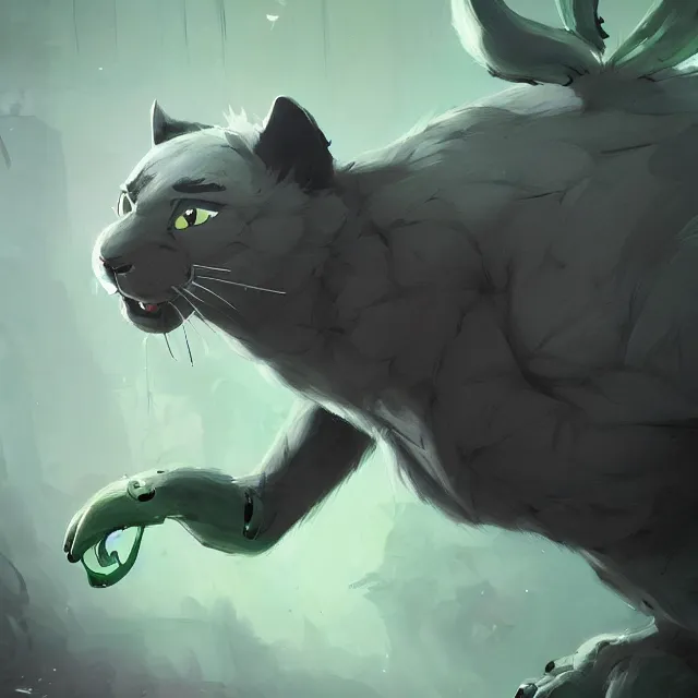 Image similar to a beautiful painting of a handsome anthropomorph panther furry fursona wearing an uniform. gray fur, green and black anime hair. character design by cory loftis, fenghua zhong, ryohei hase, ismail inceoglu and ruan jia. artstation, volumetric light, detailed, photorealistic, rendered in octane