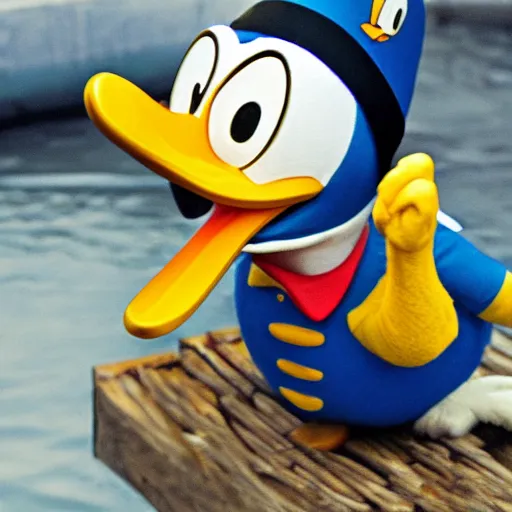 Image similar to close up of donald duck putting a duck in his mouth