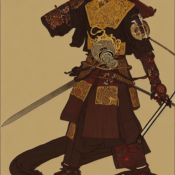 Image similar to anthropomorphic samurai bear cyborg, cyborg bear, sword held in hand, fantasy, intricate, highly detailed, lifelike, photorealistic, digital painting, artstation, illustration, concept art, smooth, sharp focus, art by alphonse mucha and kitagawa utamaro and ogata korin and aya takano