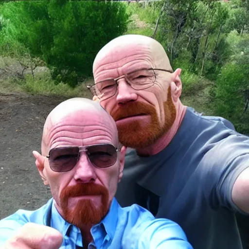 Prompt: walter white taking a selfie with a gorilla