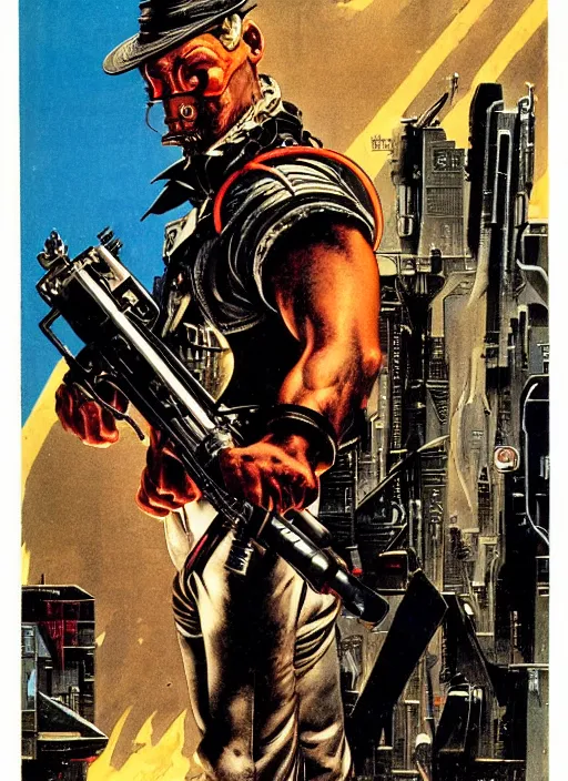 Image similar to cyberpunk mercenary. portrait by clyde caldwell and jean giraud and anton otto fischer and john philip falter and will eisner and gil elvgren