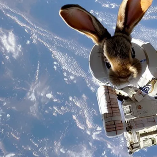 Prompt: a bunny on the international space station ( iss )