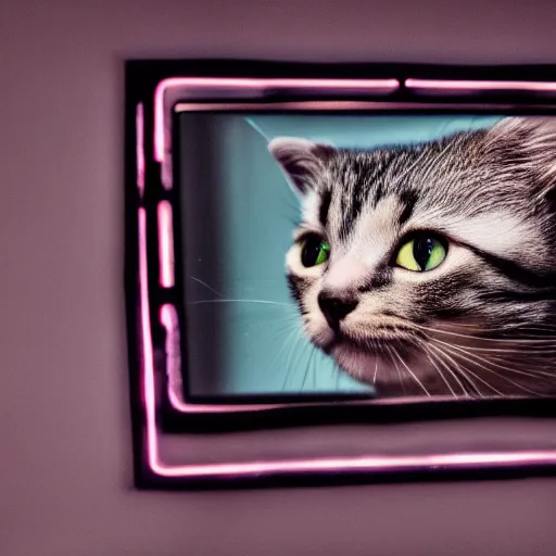 Image similar to infinity mirror reflecting a small cat, 4k, 40nm lens