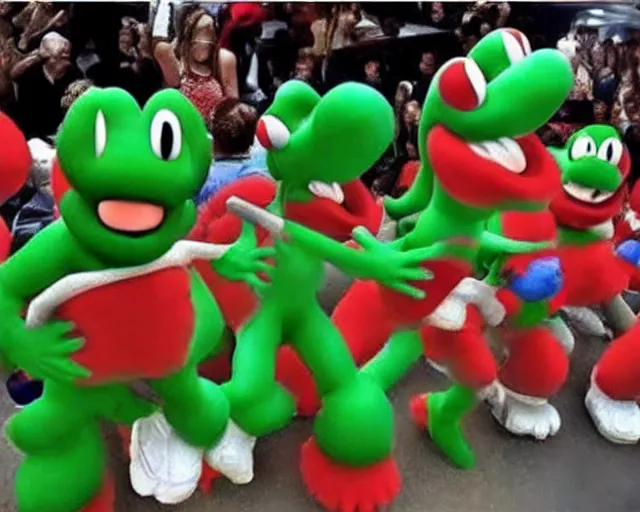 Image similar to yoshi mosh pit, muscular yoshi, yoshi gigachad clones